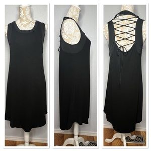 Miss Me Black Knit Shift with Lace Up Back, Fully Lined, Sz M Good Stretch